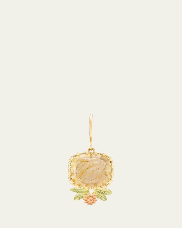 Pierreries 18K Yellow, Green, and Rose Gold Quartz Flower Earring, Single